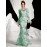 Elegant Mint Green Floral Evening Gown for Women - Long Sleeve, A-Line Mermaid Dress with Sheer Overlay, Perfect for Weddings and Formal Events, Formal Evening Gown