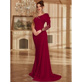 Women's Formal Evening gown - V-Neck Long Formal dress with Zipper back, Elegant Mermaid Party, Wedding, State Gala - Machine Washable Formal Attire in Bright Pink