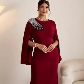 Women's Elegant Bodycon Party & Formal Dress - Burgundy/Red - Machine Washable Chic Evening Gown for Women - Formal Events & Everyday Outfits