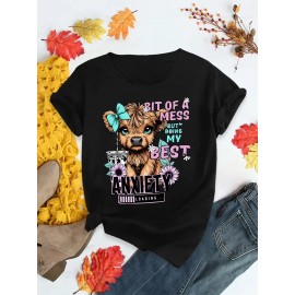 Women's Cute Cartoon Cow Print T-Shirt, Round Neck Short Sleeve Fashion Sports Tee, Comfortable Casual Top, Knitted Polyester Fabric, Romantic Style, All Seasons, Ladies Leisure Sportswear