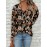 Plus Size, Plus Size Women's Elegant V-Neck Long Sleeve Blouse - Brown/Beige/Taupe Floral Print Tunic Top, Wrinkle-Resistant & Machine Washable, Loose Fit for Jeans or Dresses (Casual to Formal) - Spring Summer Fall Wardrobe Staple