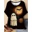 [Halloween Shirts] Plus Size Women's Halloween T-Shirt - Spooky Ghost, Bats & Full Moon Print, Stretchy Round Neck Short Sleeve Top | Casual Summer Outdoor Wear, Elegant & Comfortable Fabric